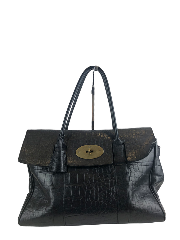 Mulberry Black Croc Effect Leather ‘Bayswater’ Tote