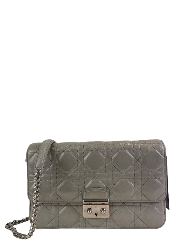 Christian Dior Silver Cannage Quilted Lambskin Leather “Miss Dior” Crossbody