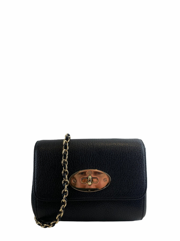 Mulberry Glossy Black Leather Mini “Lily” Crossbody