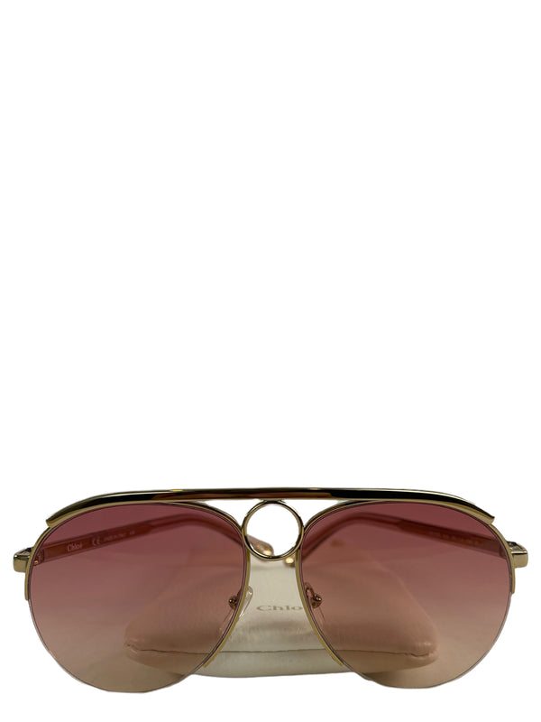 Chloé Gold Pink Aviator Sunglasses