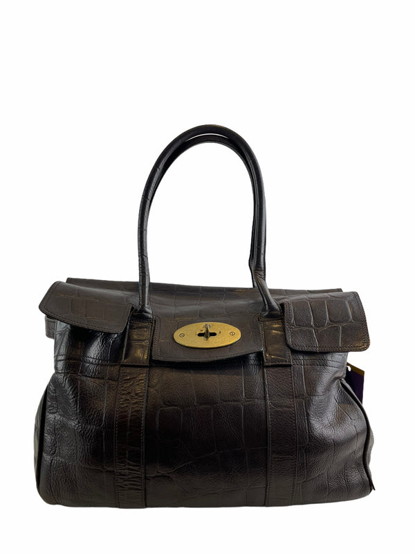 Mulberry Brown Croc Effect Leather Bayswater Tote