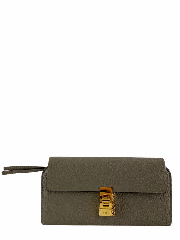 Chloe Taupe Grey Pebbled Leather Wallet