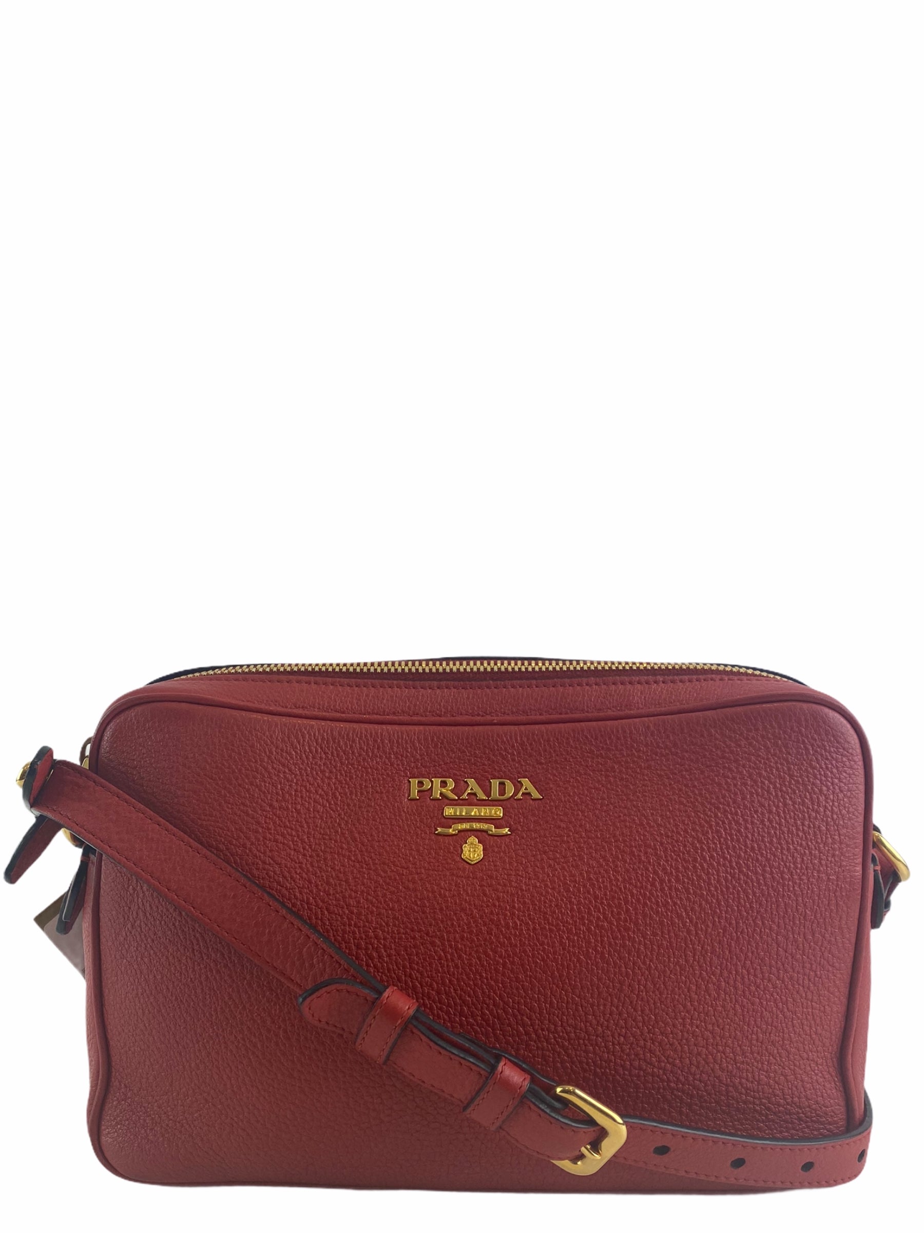 Prada Vitello Daino Red Leather Double Zip Camera Bag Siopaella Designer Exchange