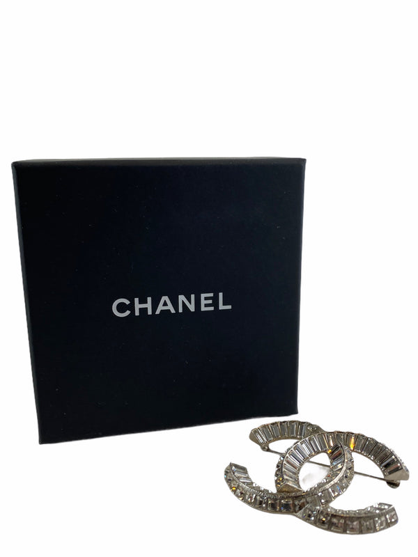 Chanel CC Silver Brooch