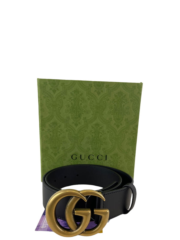 Gucci Black Leather GG Belt