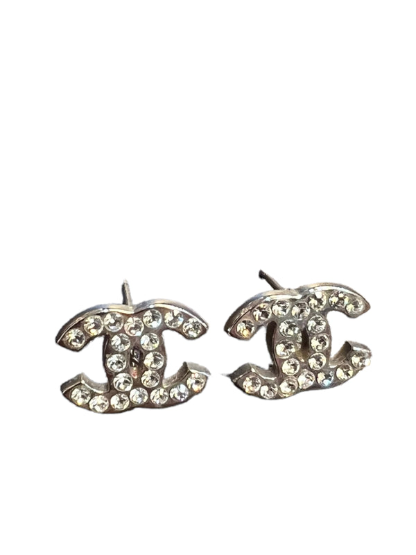 Chanel Silvertone Diamonte CC Earrings