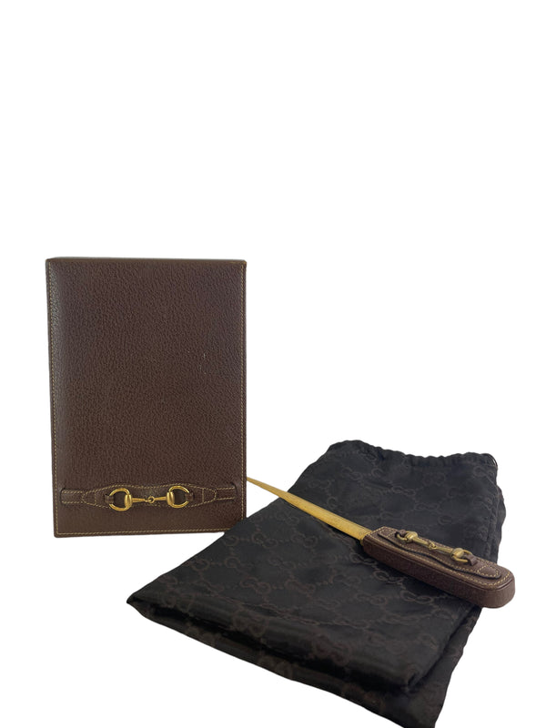 Gucci Brown Leather Bound Notepad & Letter Opener