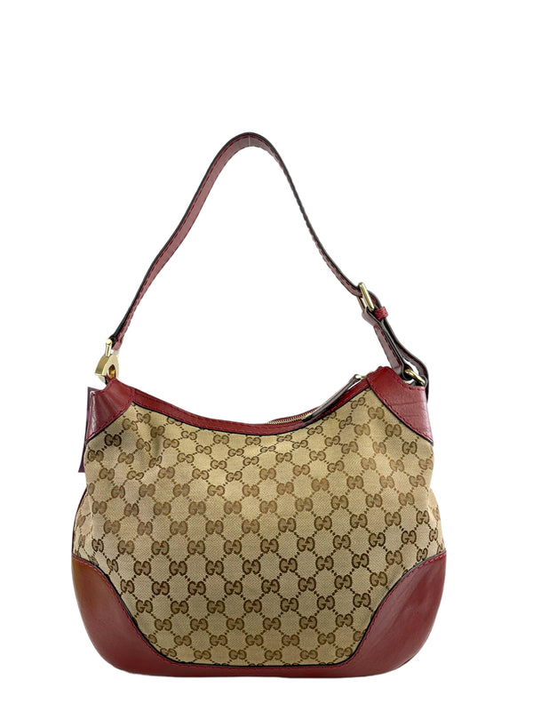 Gucci Monogram Canvas & Maroon Leather Shoulder Bag