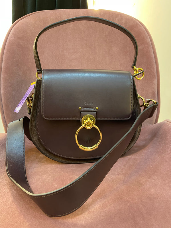 Chloe Large Burgundy Leather "Tess" Crossbody with Goldtone Hardware