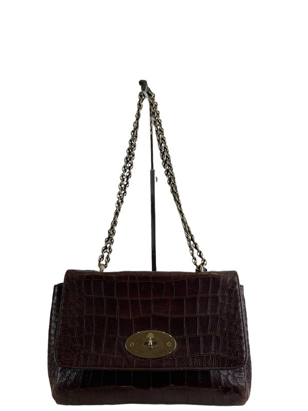 Mulberry Croc Effect Burgundy Leather Large "Lilly" Crossbody