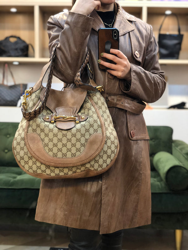 Gucci Monogram Canvas Handbag W/ Crossbody Strap