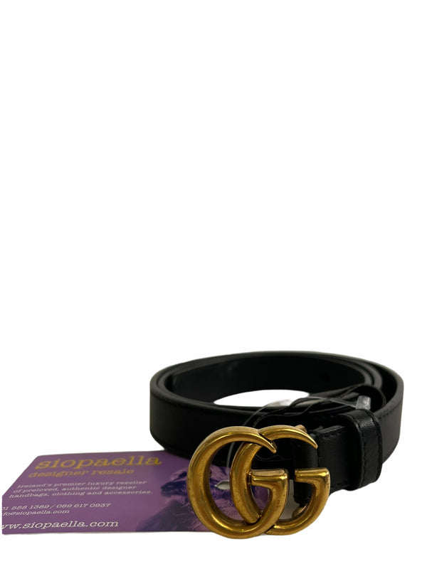 Gucci Black Leather Skinny GG Belt - 70cm / 28inch