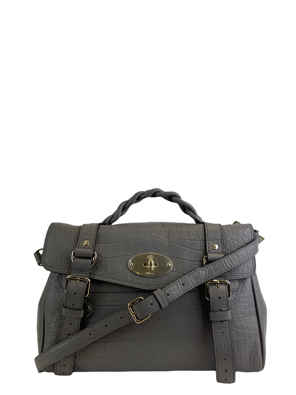 Mulberry Grey Croc Effect Leather “Alexa” Satchel