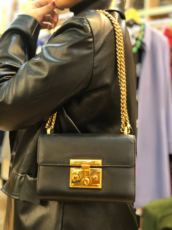 Gucci Black Box Leather "Padlock" Shoulder Bag