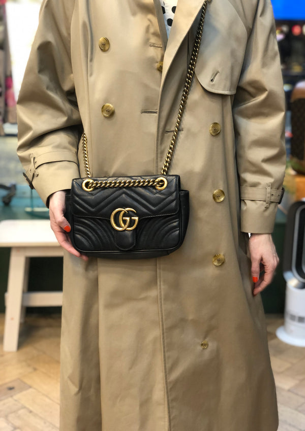 Gucci Black Matelasse Leather GG Marmont Mini Crossbody