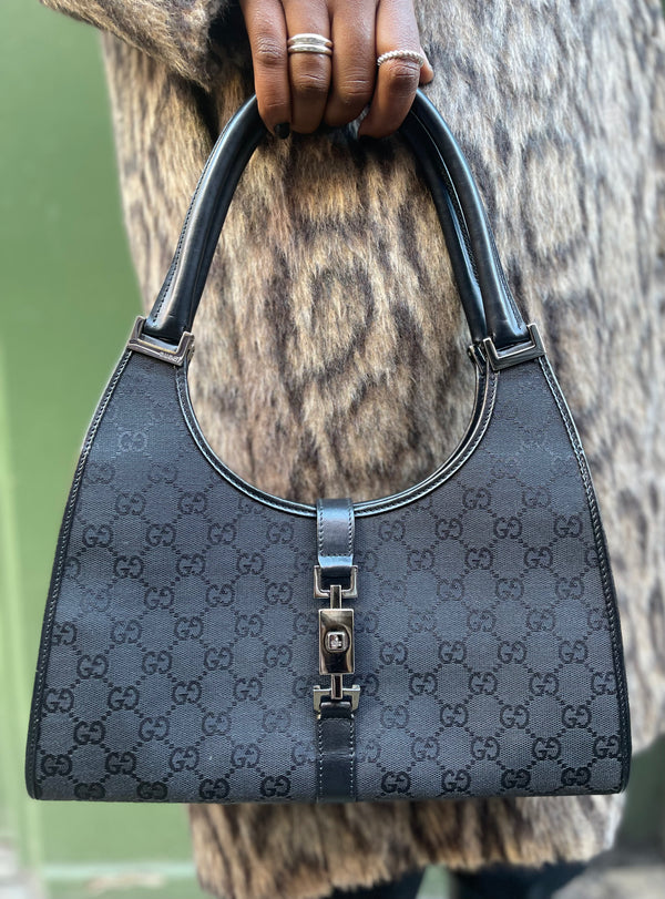 Gucci Black Monogram Canvas Vintage Shoulder Bag