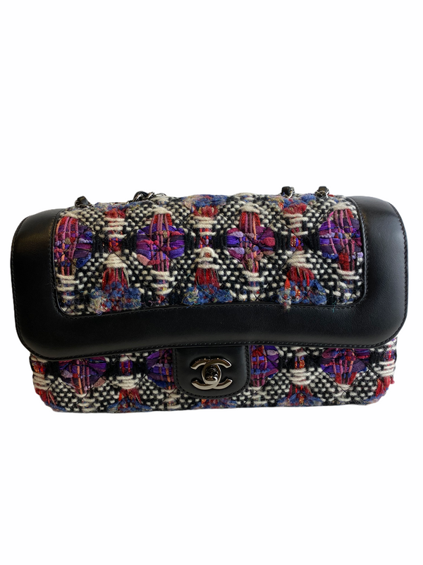 Chanel Black Leather & Multi-Color Tweed Single Flap - As seen on Instagram