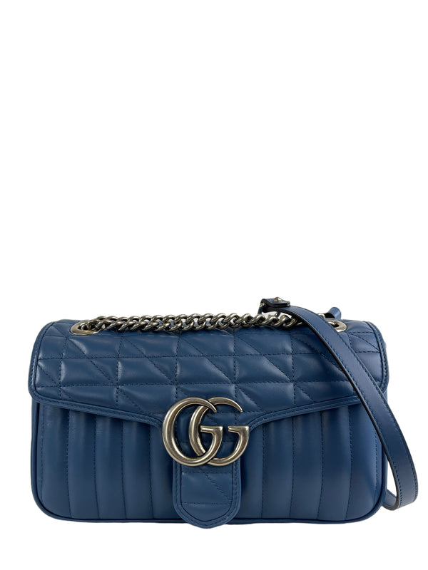 Gucci Electric Blue Quilted Matelasse Leather GG Marmont Crossbody