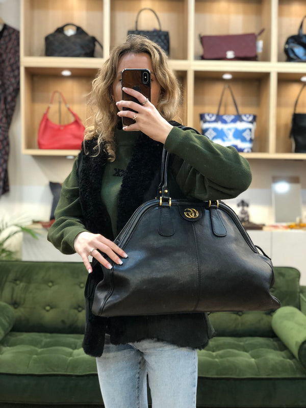 Gucci Black Leather 'Re(Belle) Top Handle Handbag