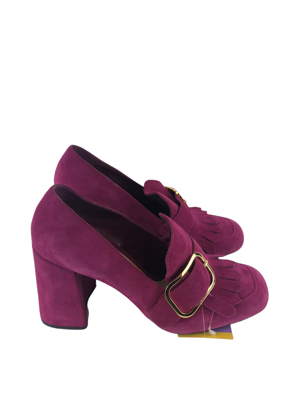 Prada Purple Suede Buckle Heels - UK 6