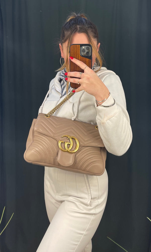 Gucci Nude Leather Medium 'Marmot' Shoulder Bag