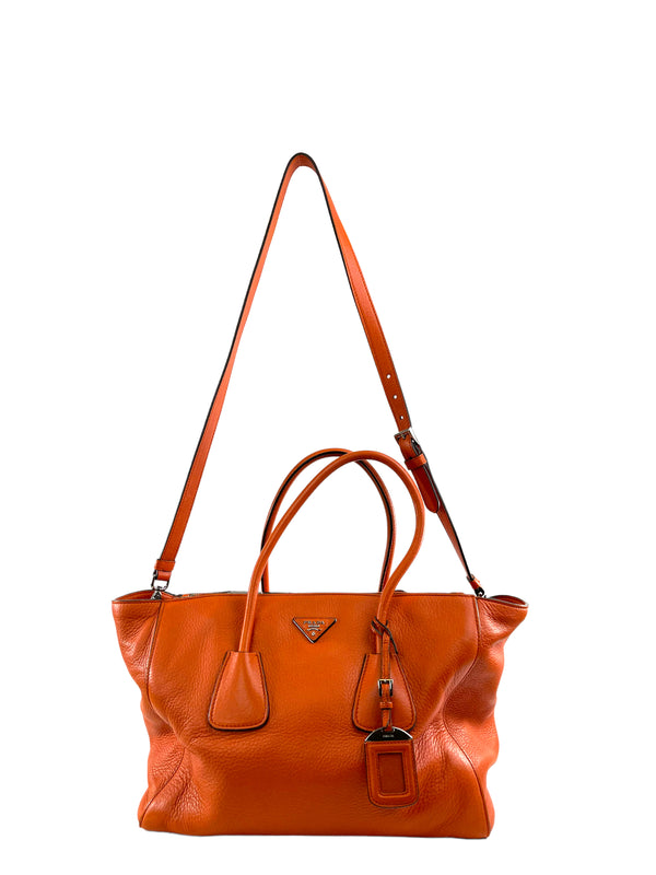 Prada Orange twin pocket tote Leather Bag