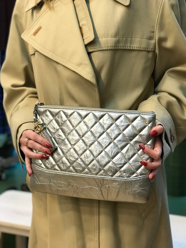 Chanel Silver Calf Skin 'Gabrielle' Clutch Bag