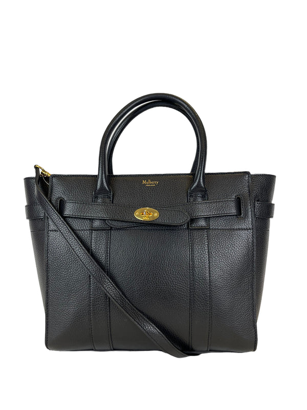 Mulberry Small Black Grained Leather "Bayswater" Crossbody