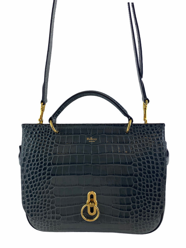 Mulberry Grey/Blue Croc Effect Leather ‘Amberley’ Satchel