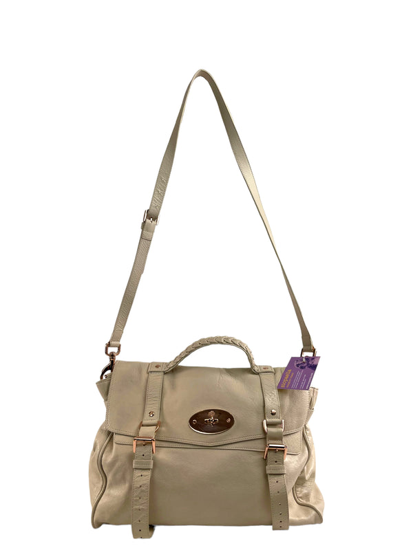 Mulberry Large Cream Grained Leather Alexa Satchel