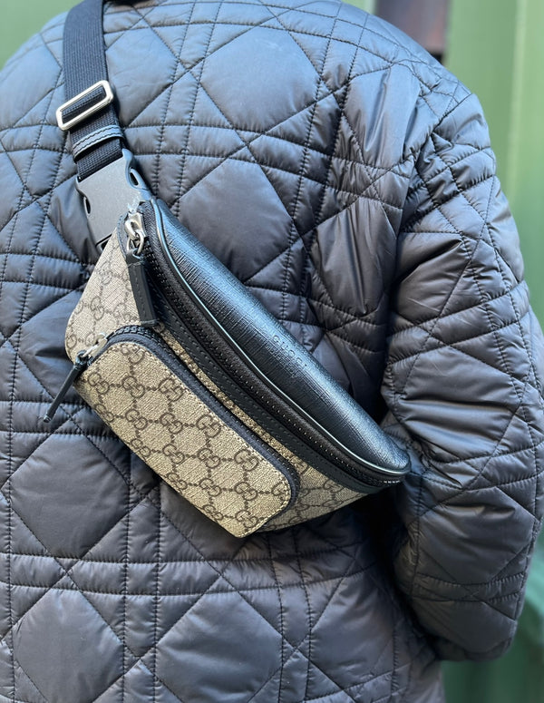 Gucci Monogram Canvas & Black Leather Beltbag