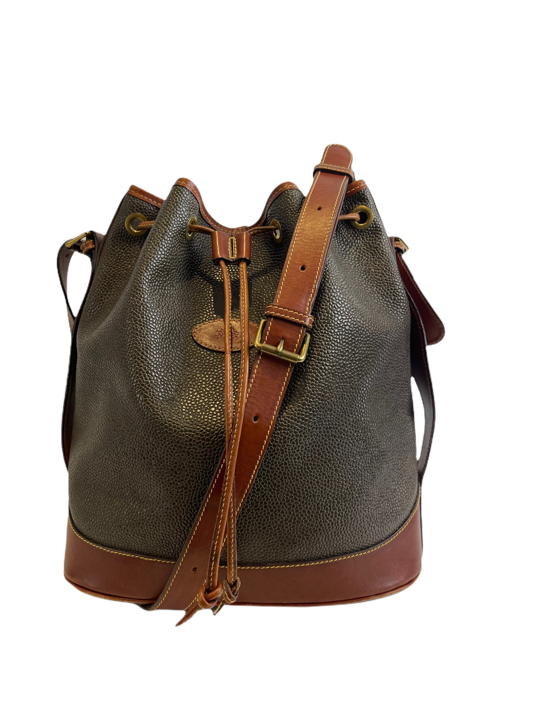 90's Vintage Mulberry luxury leather bucket bag in brunette 2024