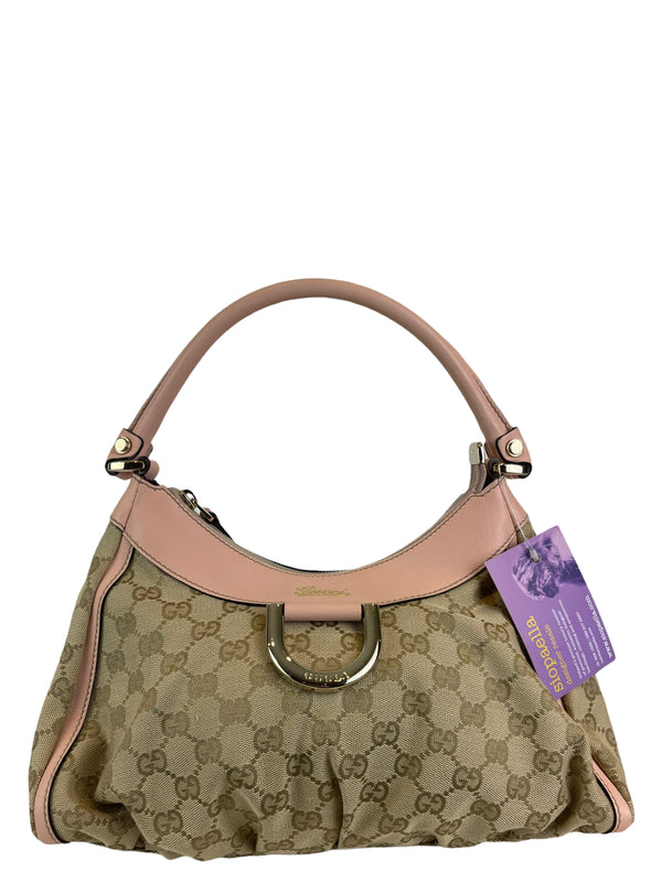 Gucci Monogram Canvas & Pink Leather Hobo