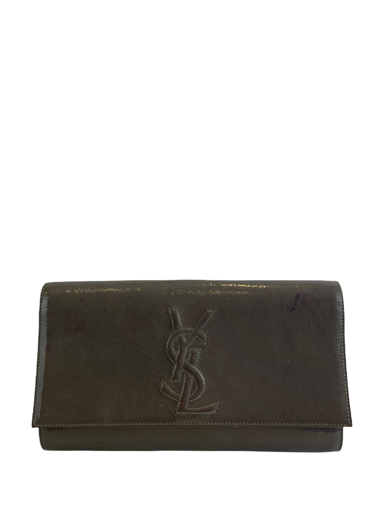 Saint Laurent Grey Leather Logo Clutch