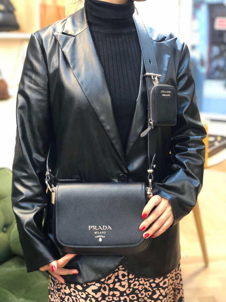 PRADA: Crossbody bag in saffiano leather - Black