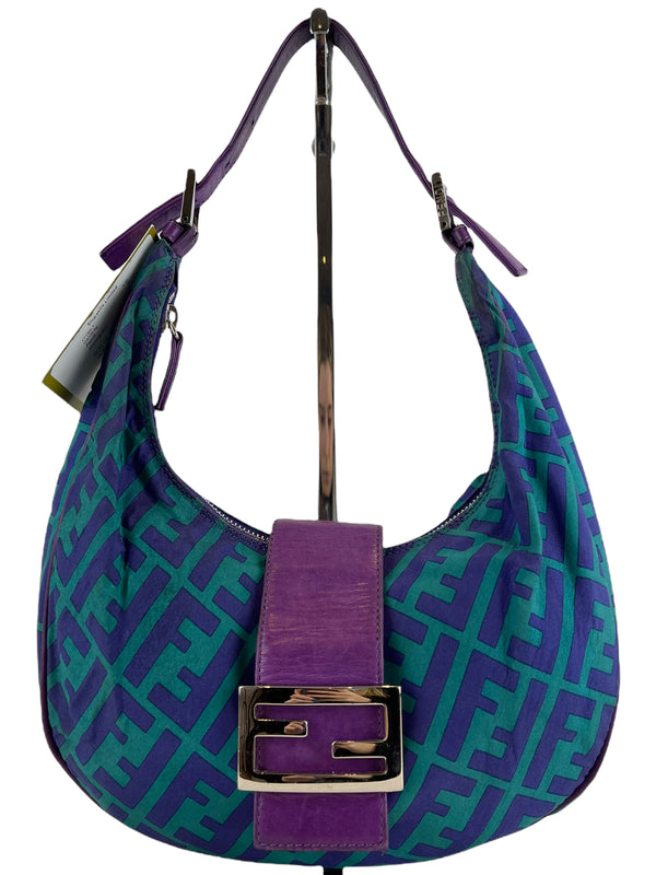 Fendi Purple/Green Leather & Monogram Zucca Canvas Baguette Bag