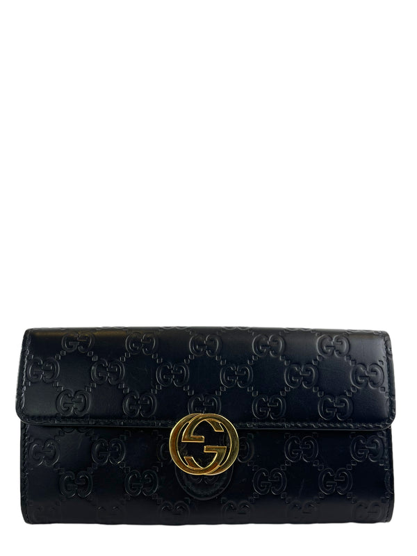 Gucci Black Leather Monogram Wallet