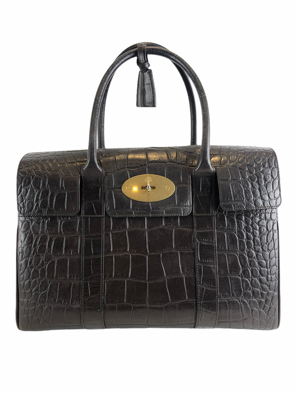 Mulberry Brown Croc Effect Leather Bayswater Tote - As seen on Instagram 07/04/21